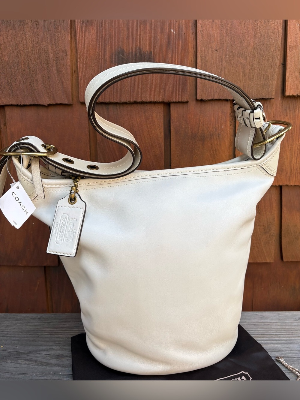NWT Vintage Coach Y2k Bleecker Tattersall Duffle Bucket Bag 11422 White